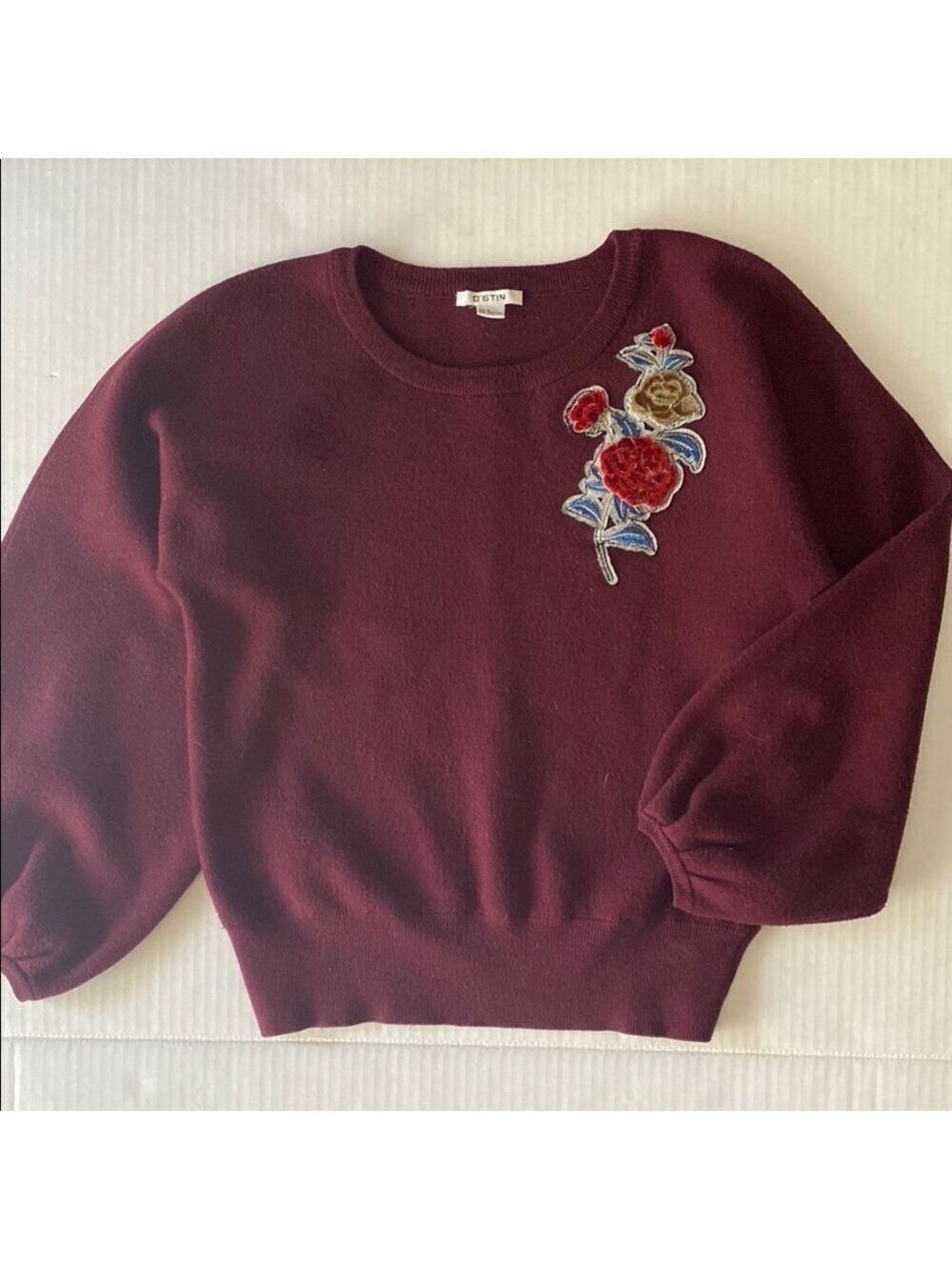 18.Red Crew Neck Sweater with Whimsical Design